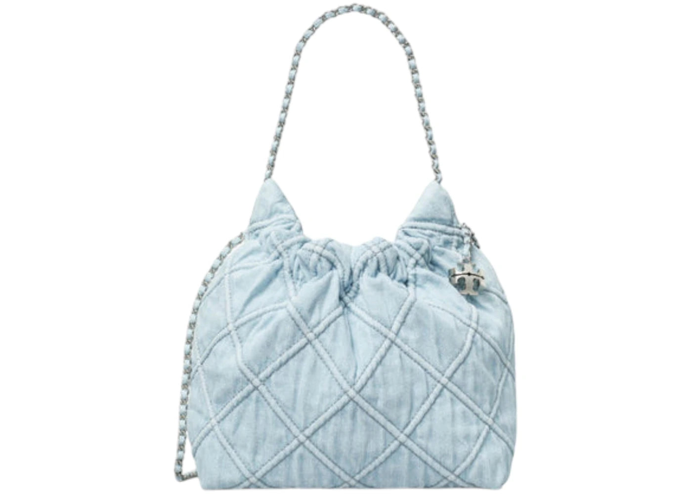 Tory Burch Fleming Denim Mini Hobo Bag Seltzer