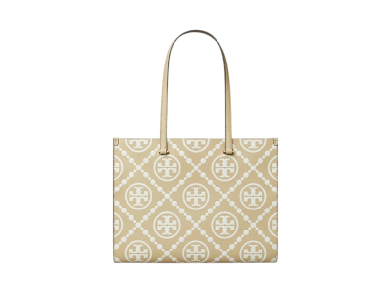 Tory Burch T Monogram Contrast Embossed Tote Bag Beige