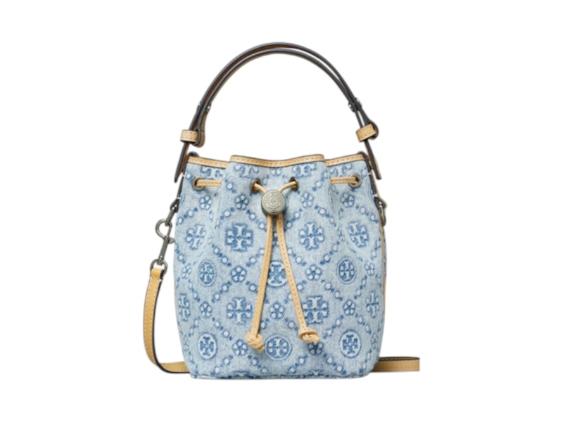 Tory Burch T Monogram Denim Mini Bucket Bag Powder Blue