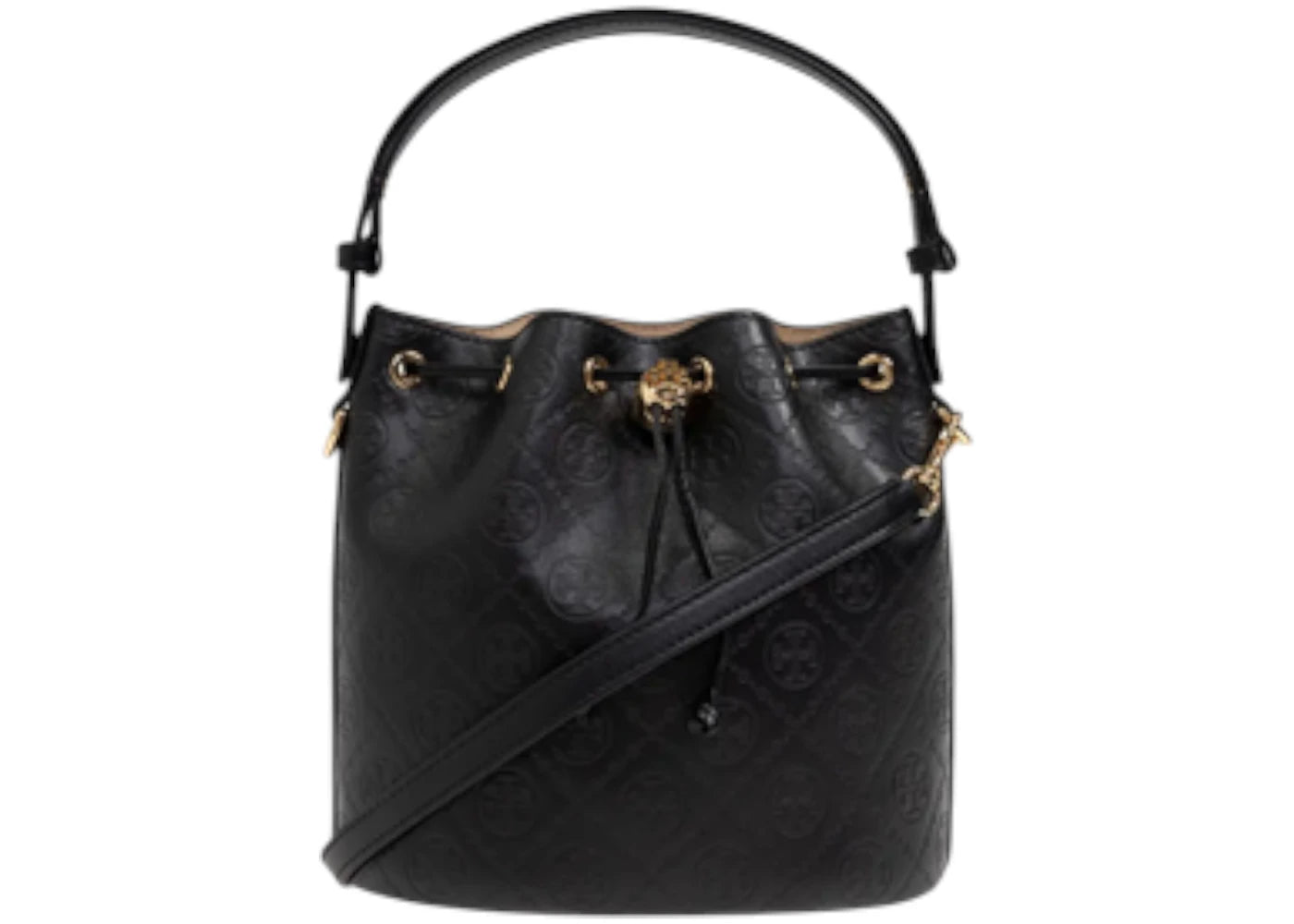 Tory Burch T Monogram Leather Bucket Bag Black