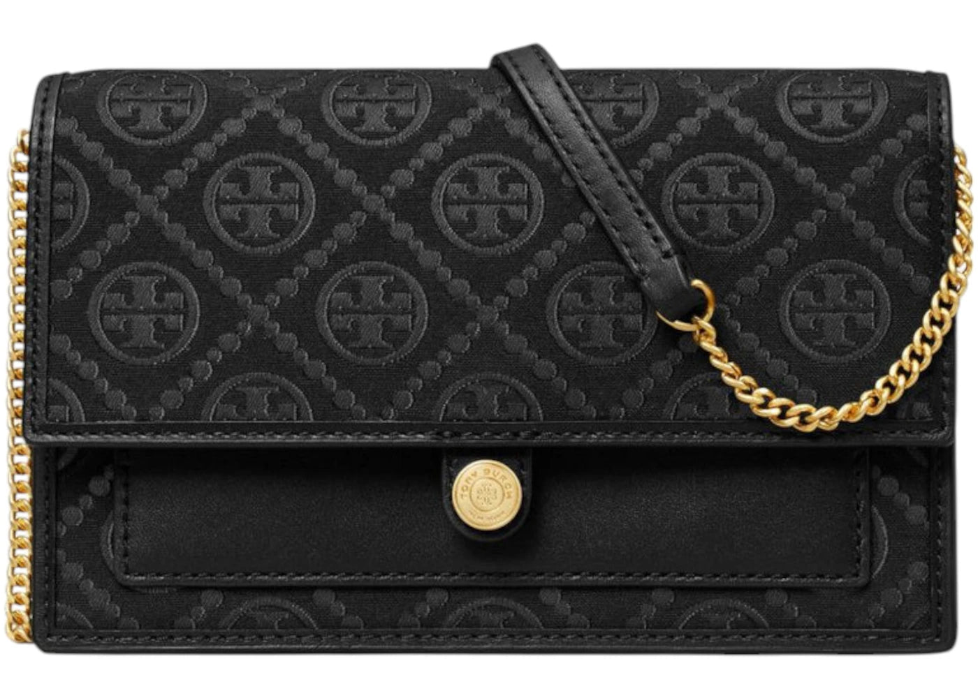 Tory Burch T Monogram Leather Chain Wallet Black
