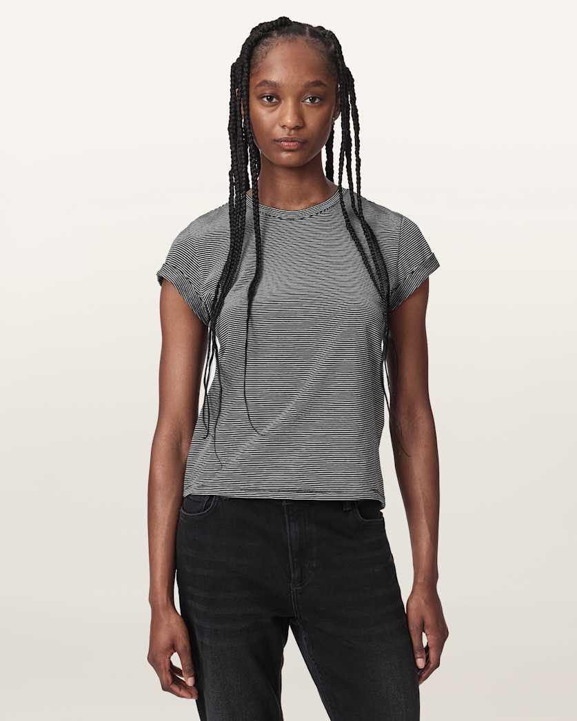 AllSaints Anna Striped Cotton T Shirt Women's Black/White Women's