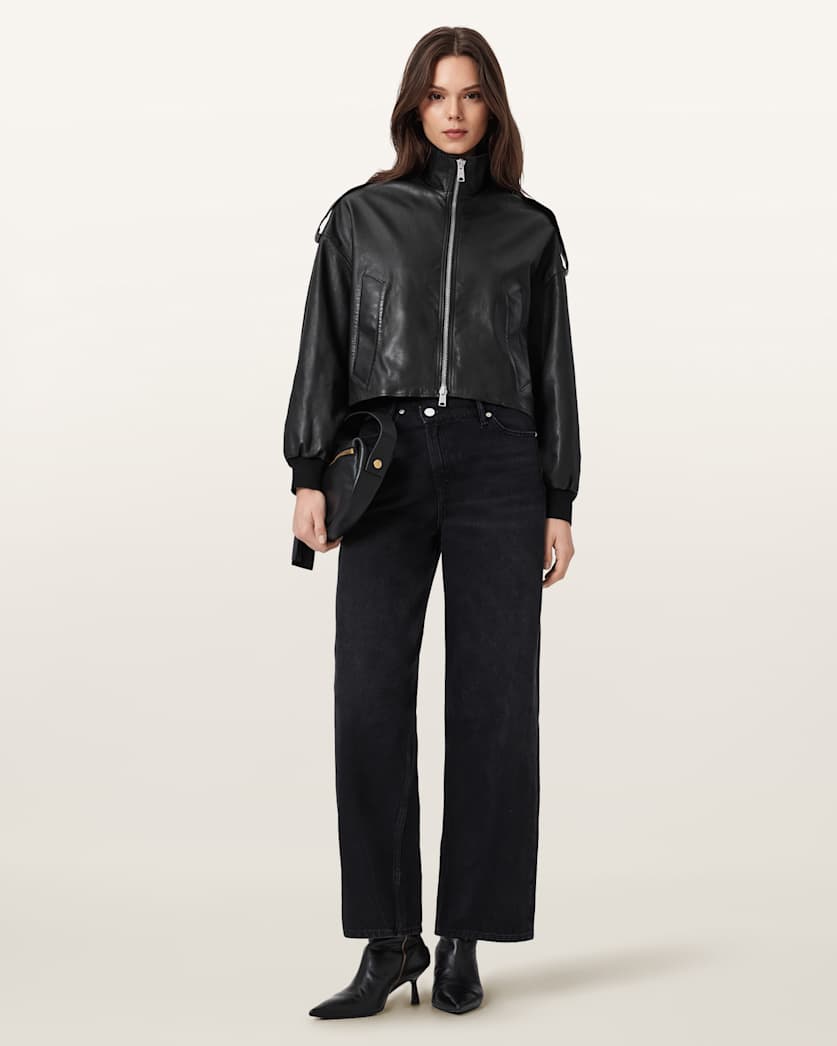AllSaints Lowden Leather Jacket Women's Black Women's