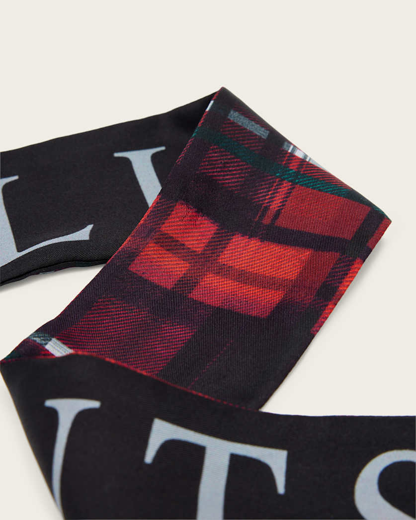 AllSaints Indy Skinny Silk Scarf Women's Black/Red Women's