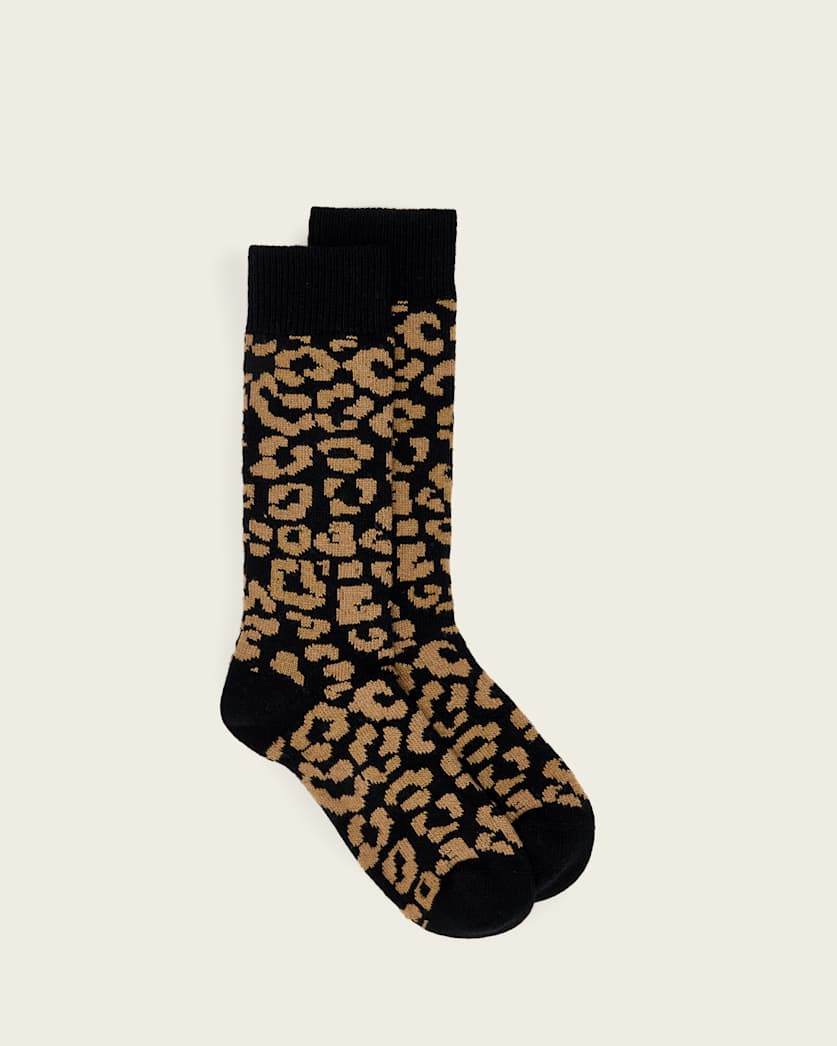 AllSaints Leopard Print Wool Mix Boot Socks Women's Black/Teddy Brown Women's