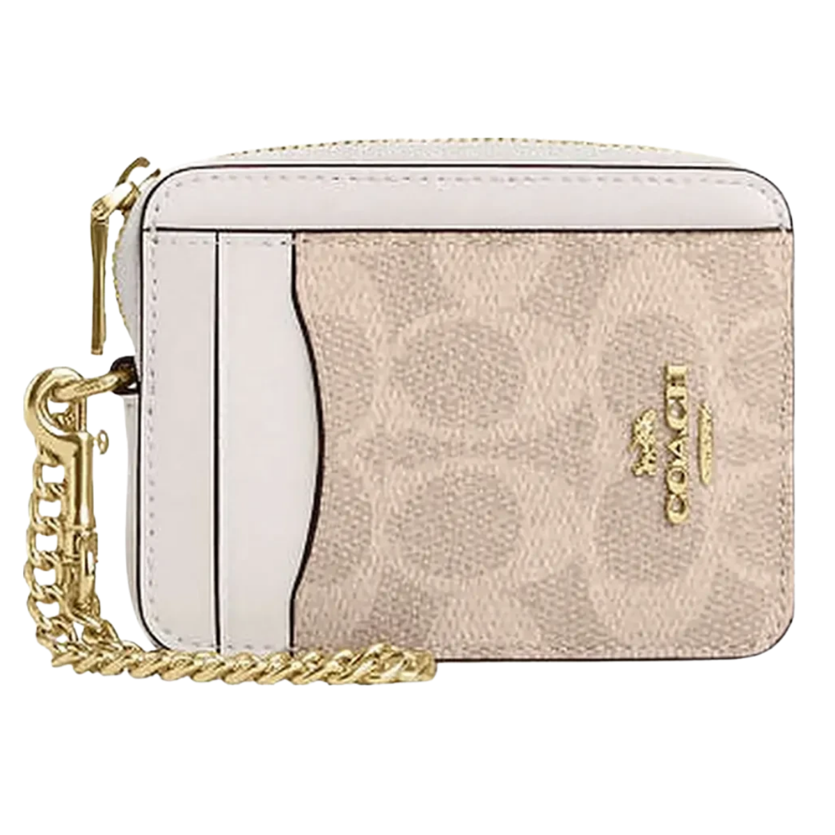 Coach Zip Card Case In Signature Canvas Signature Canvas-Gold-Sand-Chalk