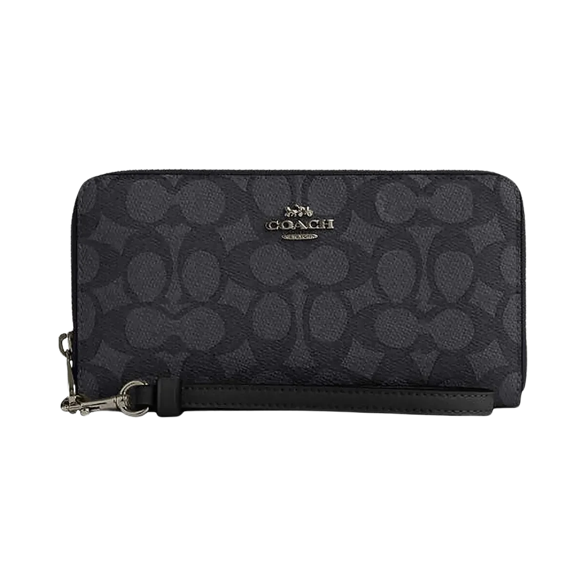 Coach Long Zip Around Wallet In Signature Canvas Signature Canvas-Gunmetal-Charcoal-Black