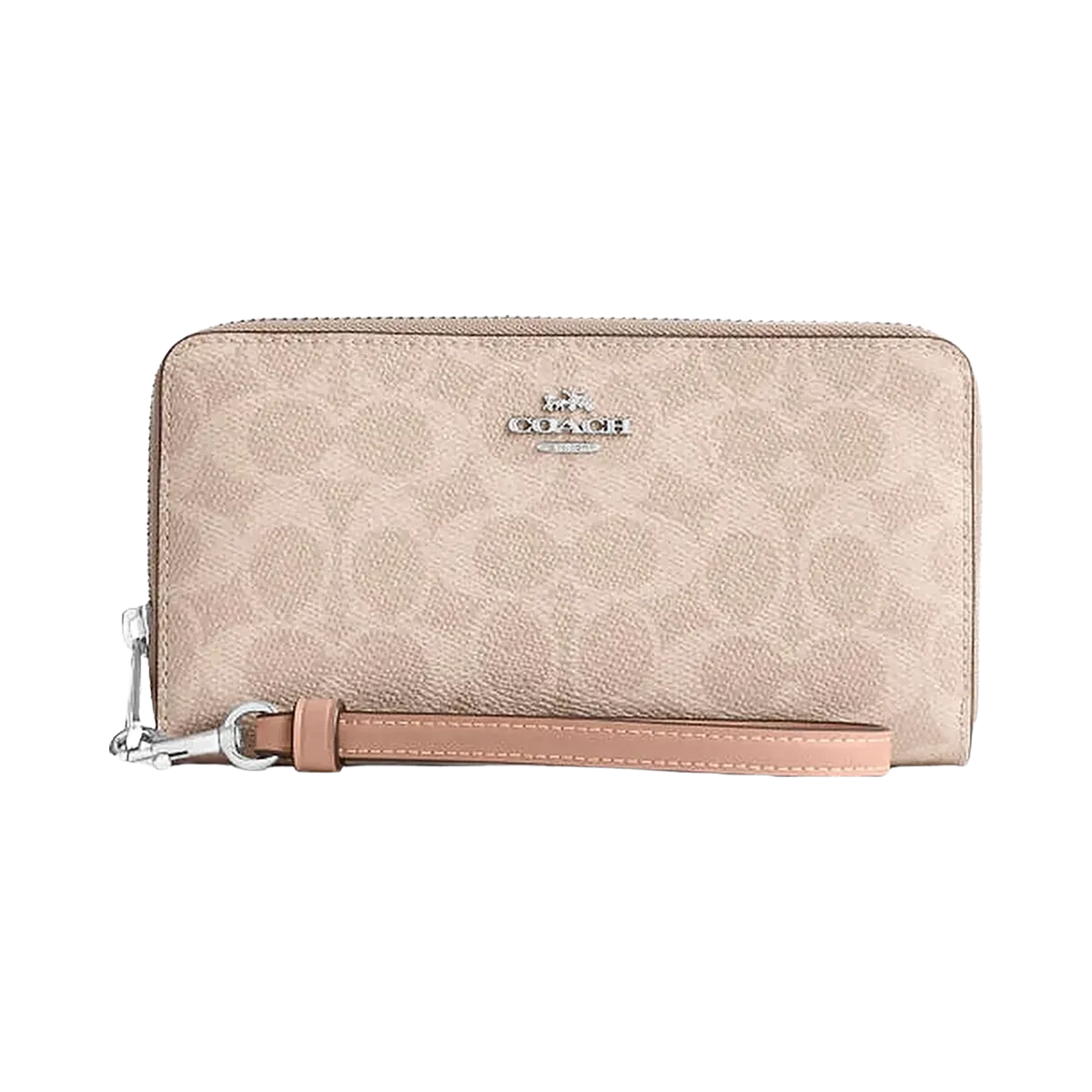 Coach Long Zip Around Wallet In Signature Canvas Signature Canvas-Silver-Sand-Taupe