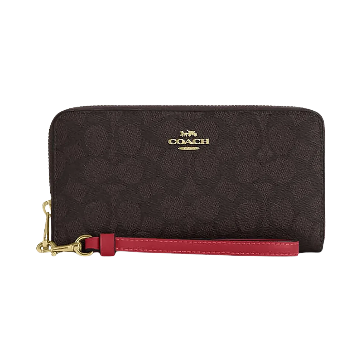 Coach Long Zip Around Wallet In Signature Canvas Signature Canvas-Im-Walnut-True Red