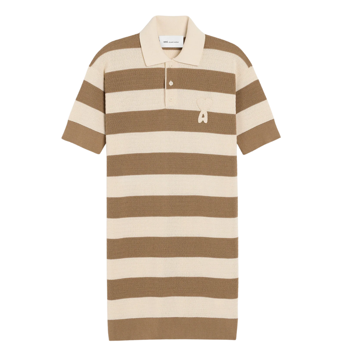 AMI Paris  White And Brown Cotton Polo Dress Ami De Coeur Patch