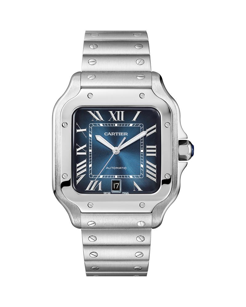 CARTIER SANTOS DE CARTIER, LARGE, AUTOMATIC, STEEL, INTERCHANGEABLE STEEL AND LEATHER BRACELETS