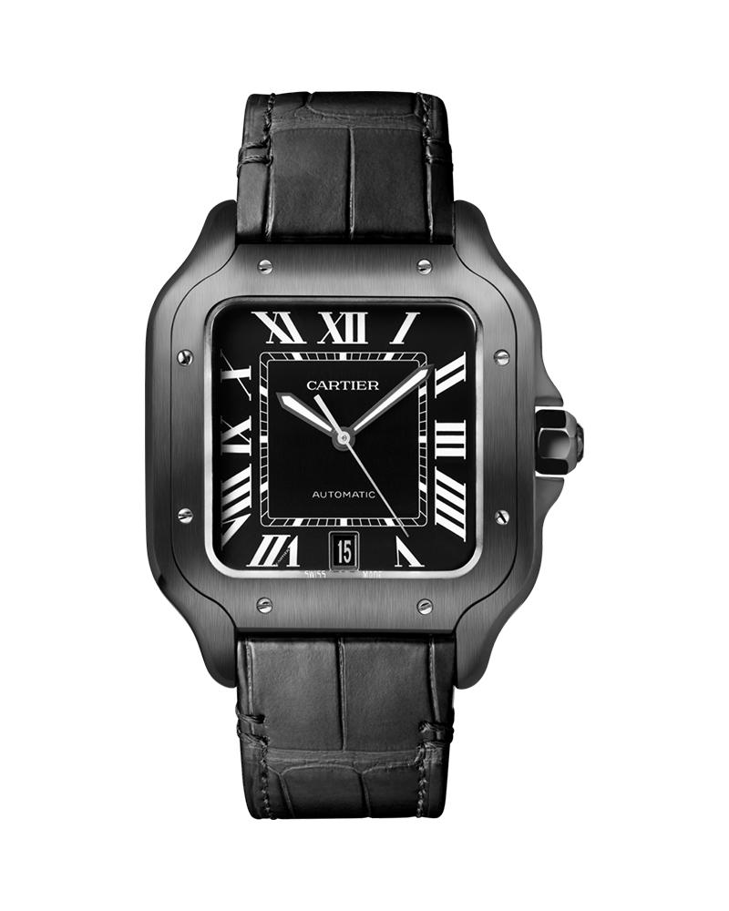CARTIER SANTOS DE CARTIER, LARGE, AUTOMATIC, STEEL, ADLC, INTERCHANGEABLE RUBBER AND LEATHER BRACELETS