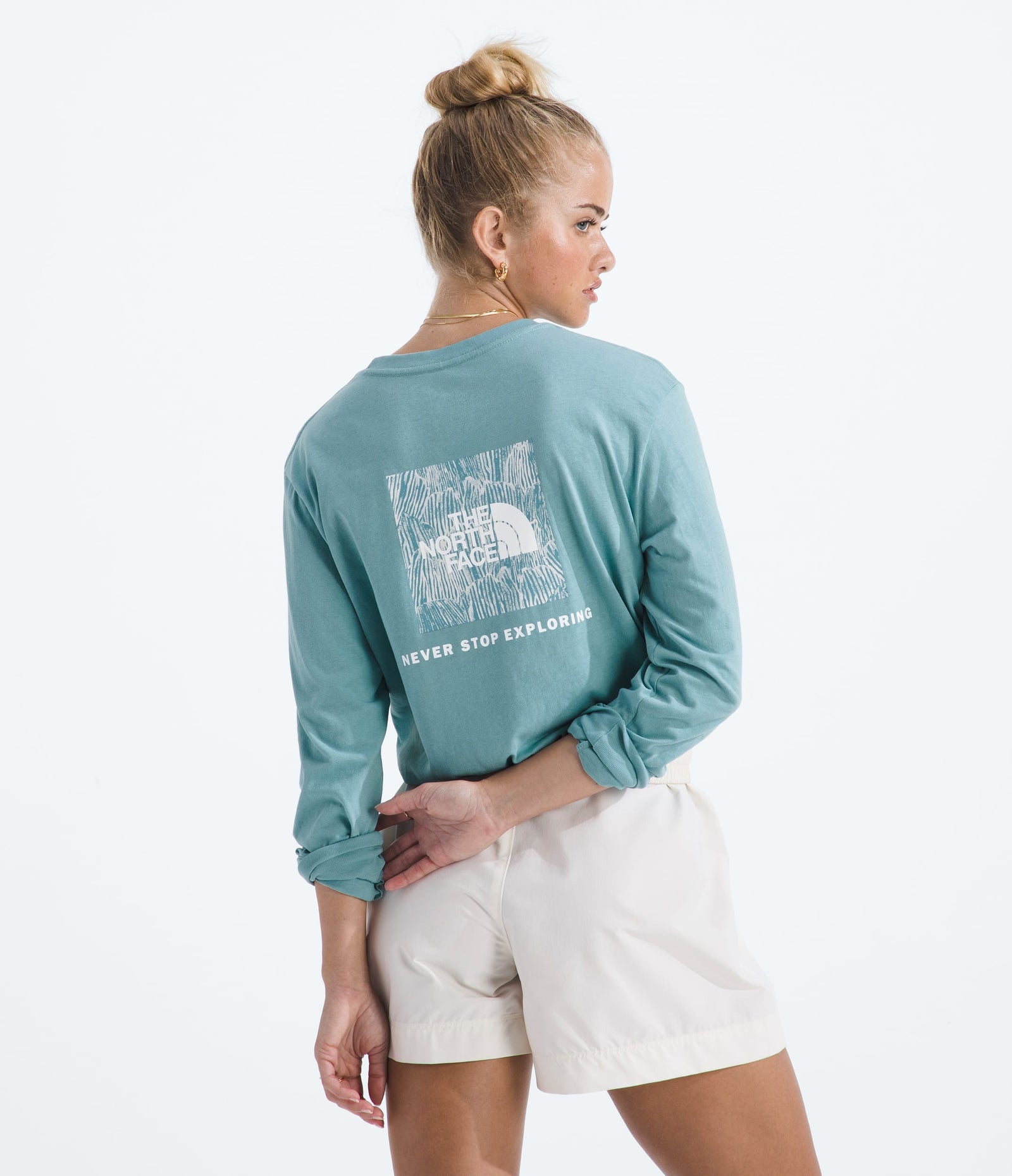The North Face Women’s Evolution Box NSE Fill Long-Sleeve Tee—Graphic Blue Eclipse