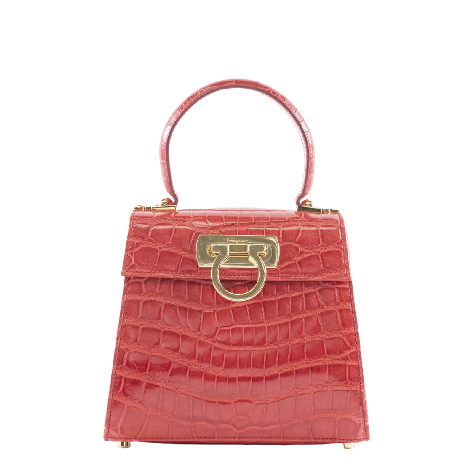 Iconic Top Handle Small Embossed Calf Leather Top-Handle Bag - Scarlet Red