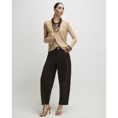 Beige Sleeveless Plisse Top