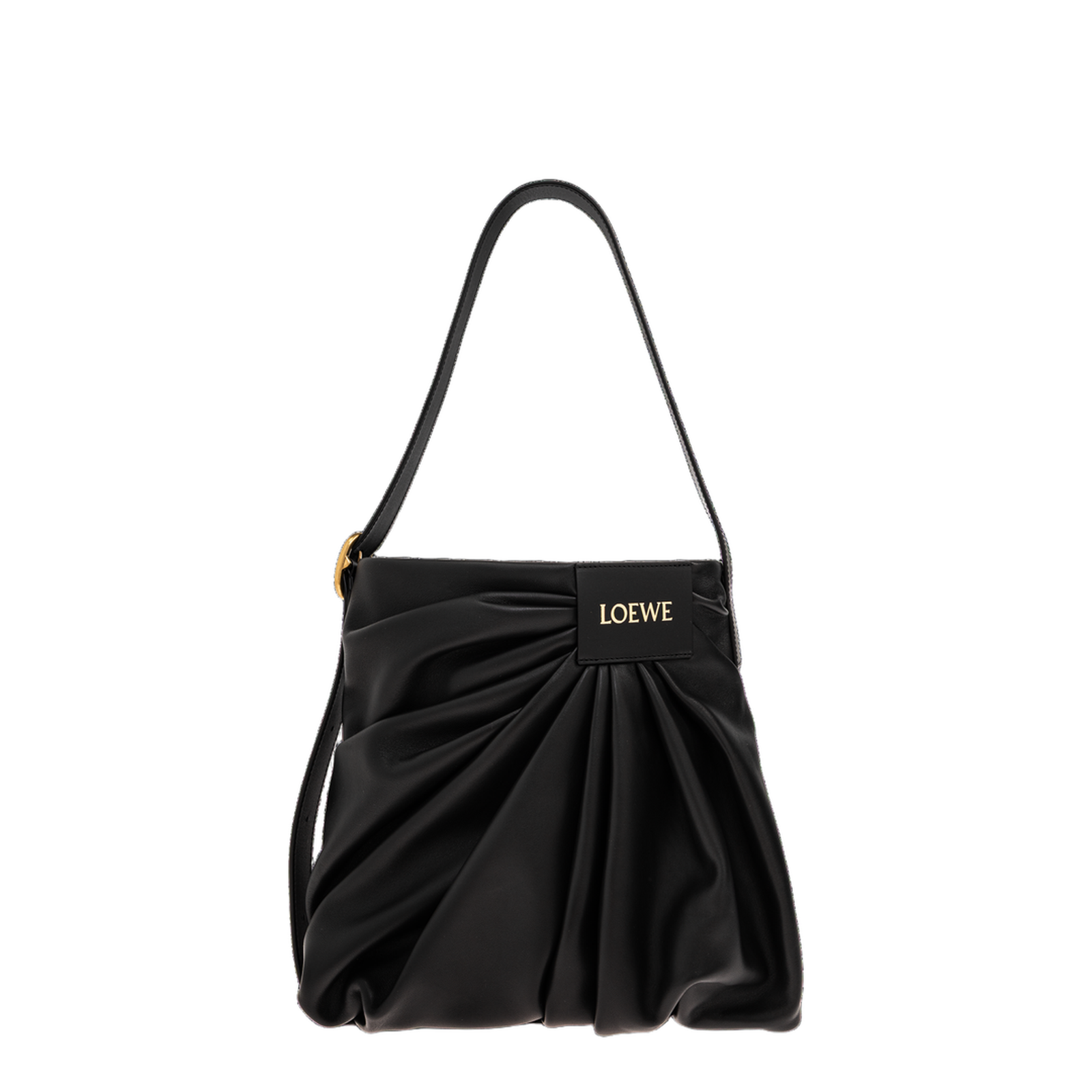 Draped Leather Tote Bag - Black