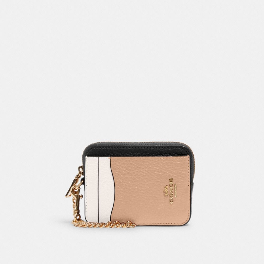 Coach Zip Card Case In Colorblock Gold Chalk Multi