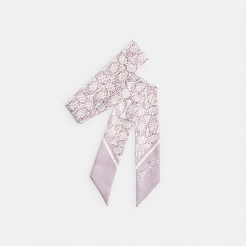Coach Textured Signature Print Silk Skinny Scarf Wisteria Purple