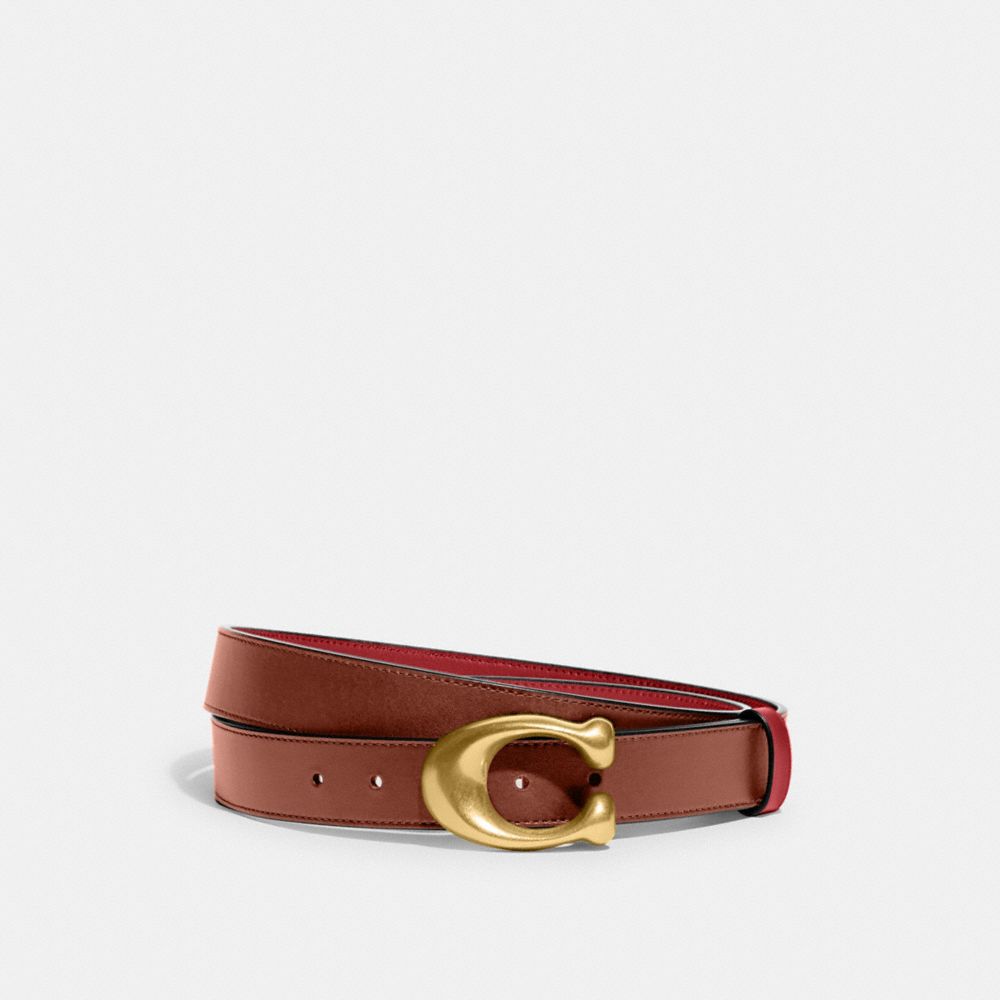 Coach Sculpted C Buckle Cut To Size Reversible Belt, 32 Mm Brass Red 1941 Saddle