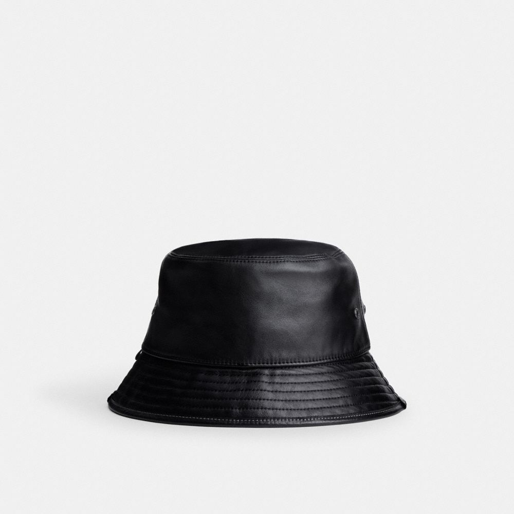 Coach Leather Bucket Hat Black