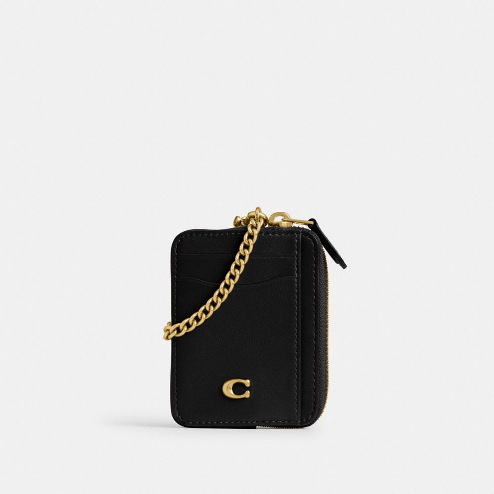 Coach Essential Chain Card Case Brass Black