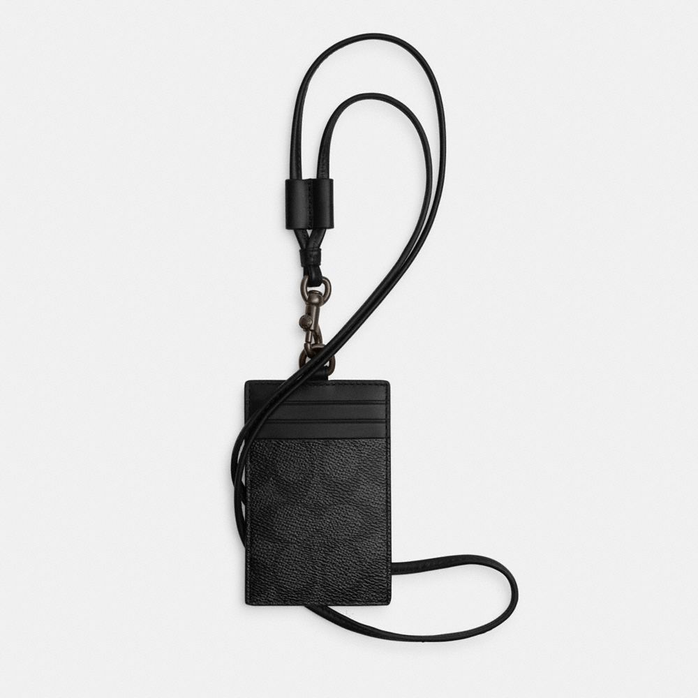 Coach Id Lanyard In Signature Canvas Charcoal