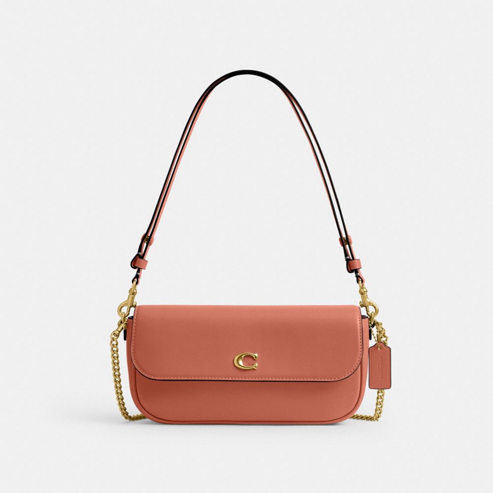 Coach Brook Flap Chain Bag Brass Dark Peach