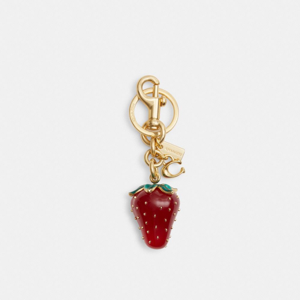 Coach Strawberry Bag Charm Gold Bold Red