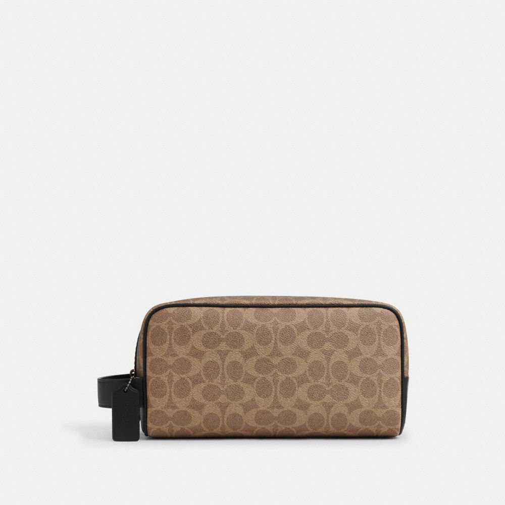 Coach Large Travel Kit In Signature Canvas Gunmetal Tan Black
