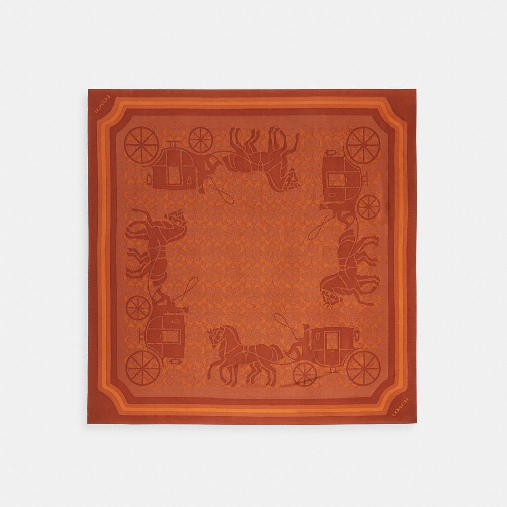 Coach Signature Horse And Carriage Print Silk Square Scarf Caramel