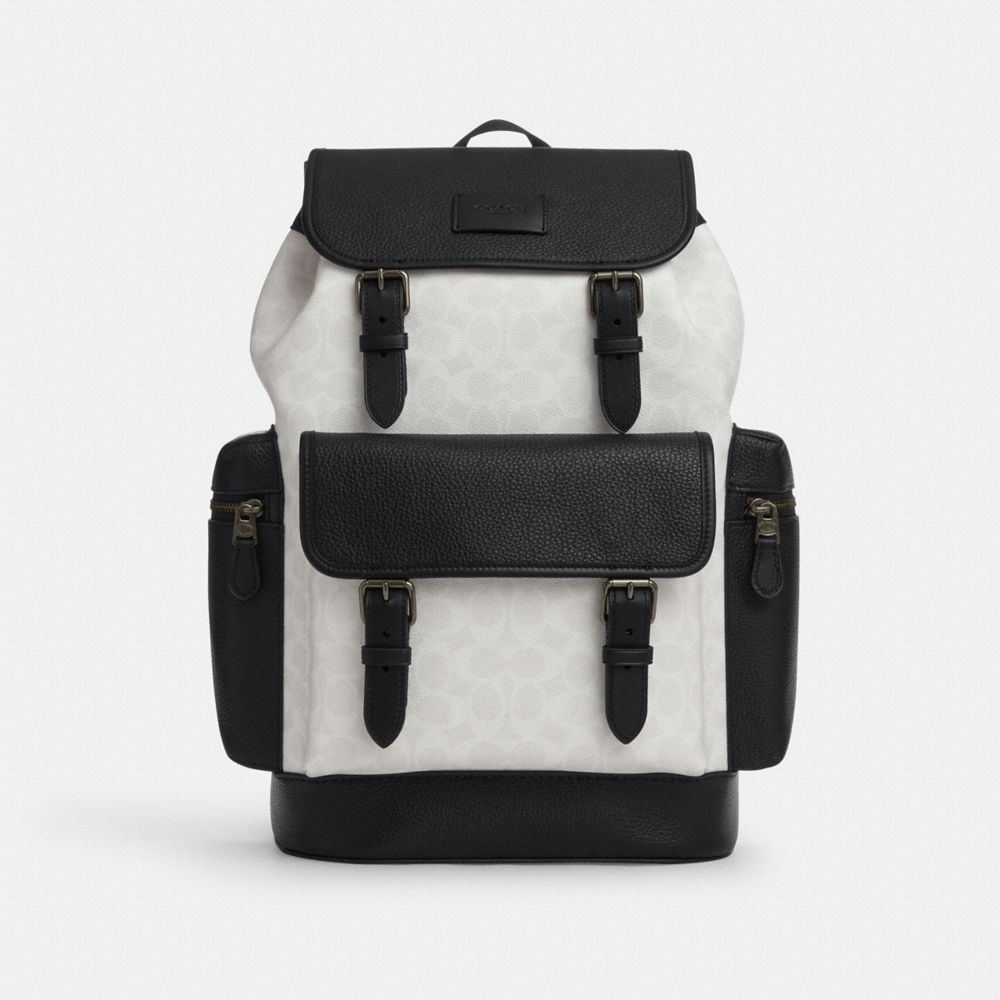 Coach Sprint Backpack In Colorblock Signature Canvas Gunmetal Chalk Black