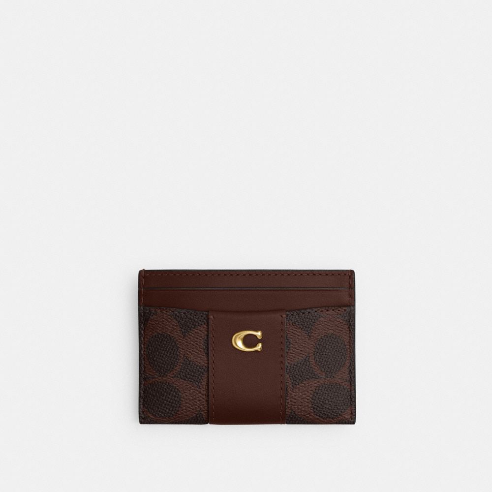 Coach Essential Card Case In Signature Canvas Brass Maple