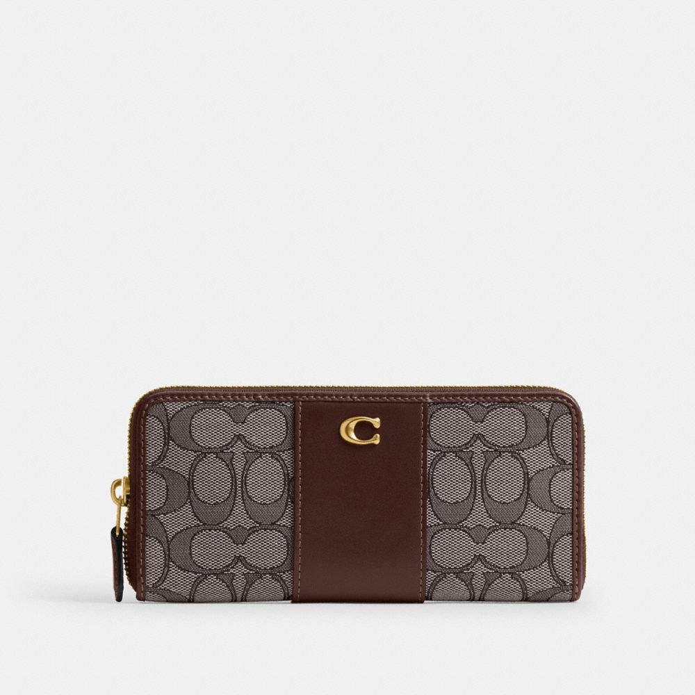 Coach Essential Slim Accordion Zip Wallet In Signature Jacquard Brass Oak Maple