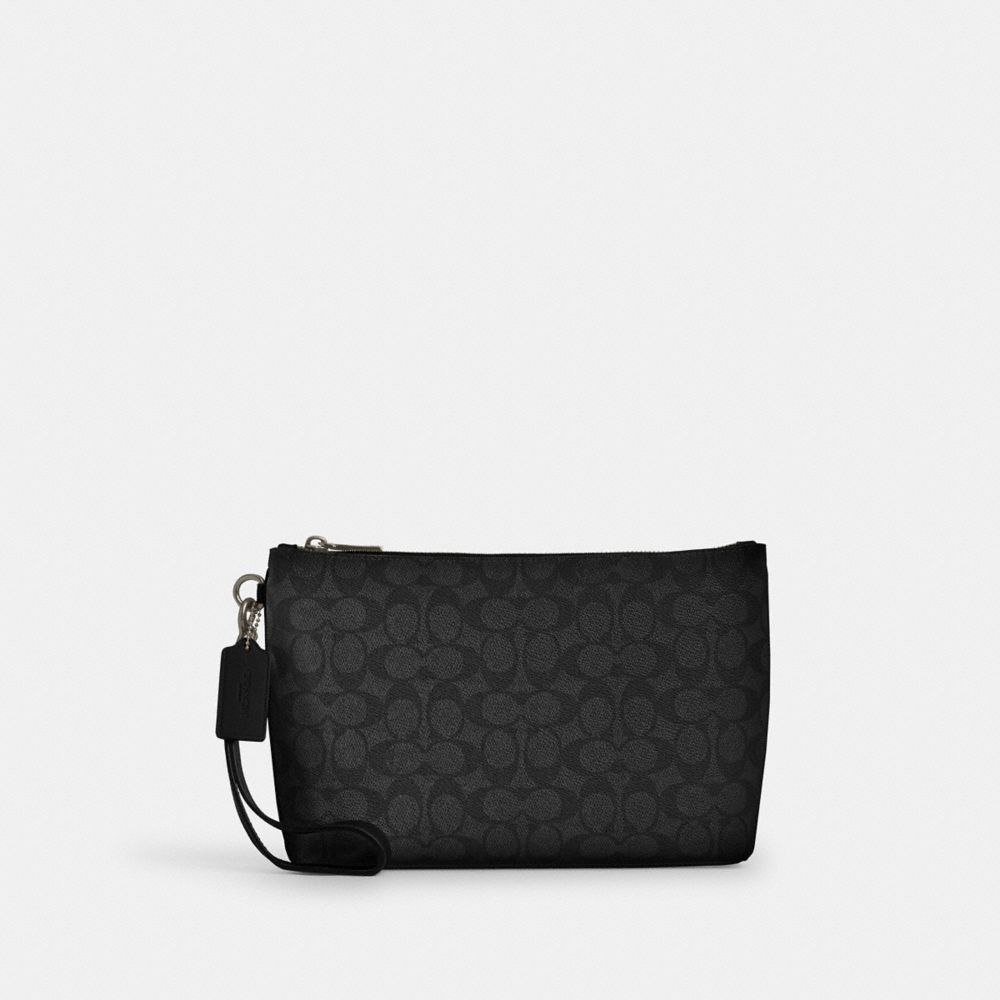 Coach Pouch In Signature Canvas Gunmetal Charcoal Black