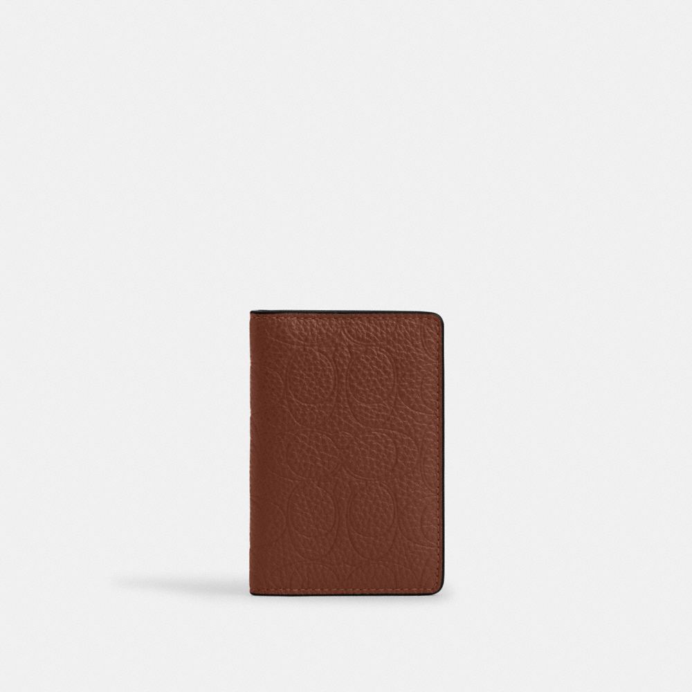Coach Id Card Wallet In Signature Leather Vintage Brown