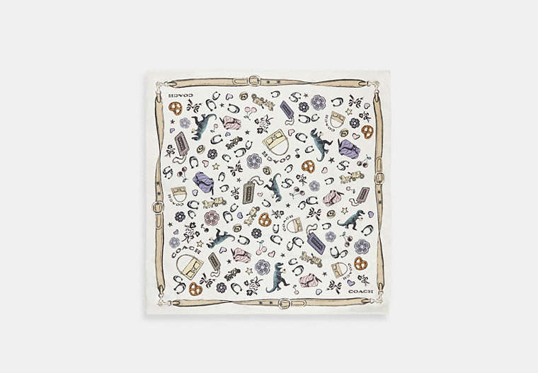 Iconic Motifs Print Silk Square Scarf