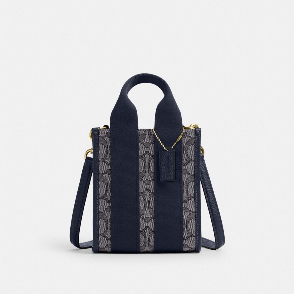 Coach Smith Mini Tote Bag In Signature Jacquard Gold Navy Midnight Navy