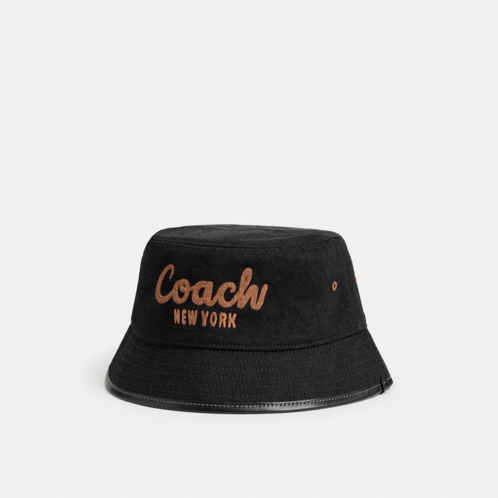 Coach Coach Script Embroidered Denim Bucket Hat Black