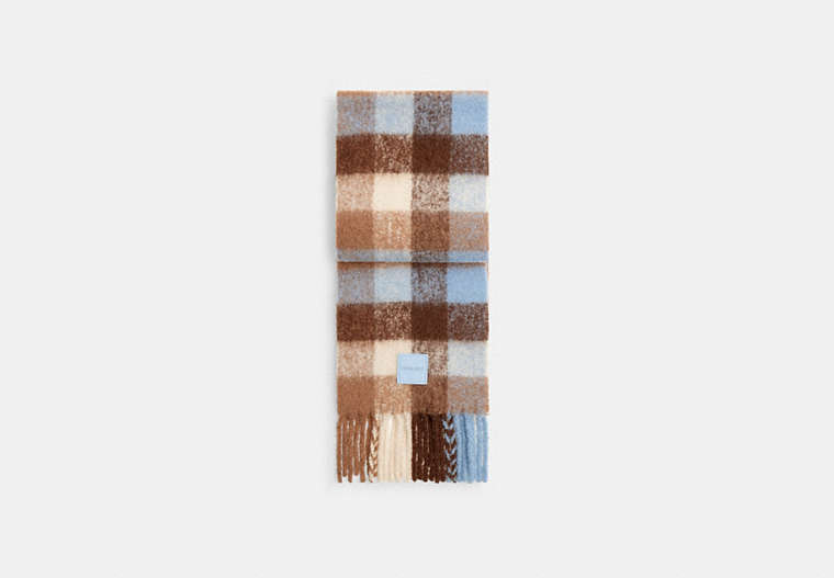 Oversized Plaid Muffler With Rubber Patch