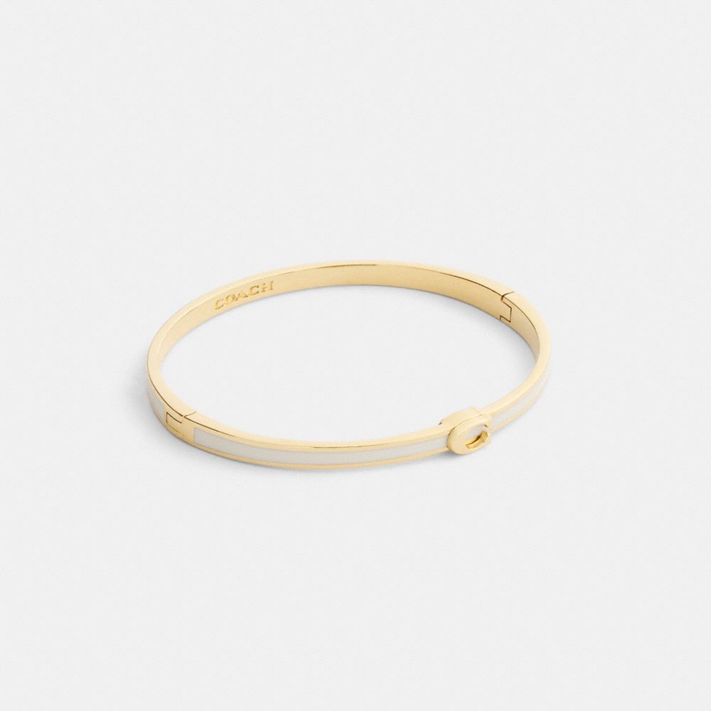 Coach Thin Enamel Signature Hinged Bangle Gold Chalk