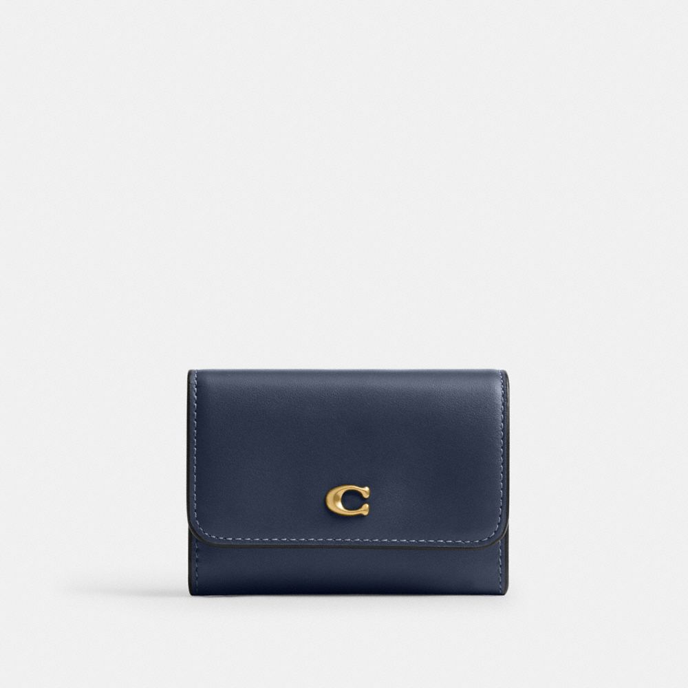Coach Essential Flap Card Case Brass Navy