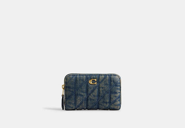 Essential Small Zip Around Card Case In Regenerative Cotton Denim With Quilting