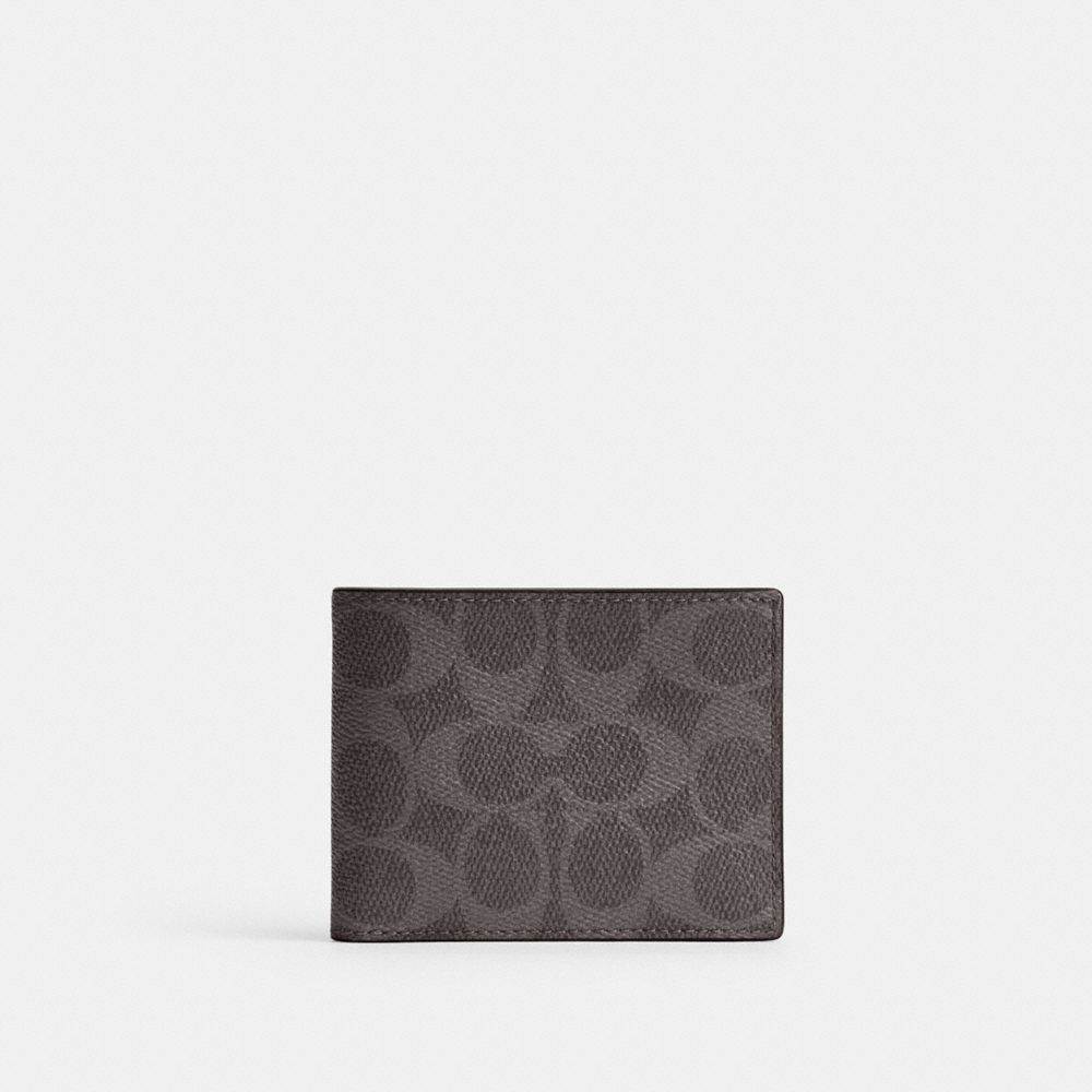 Coach Slim Billfold Wallet In Signature Canvas Grey Signature