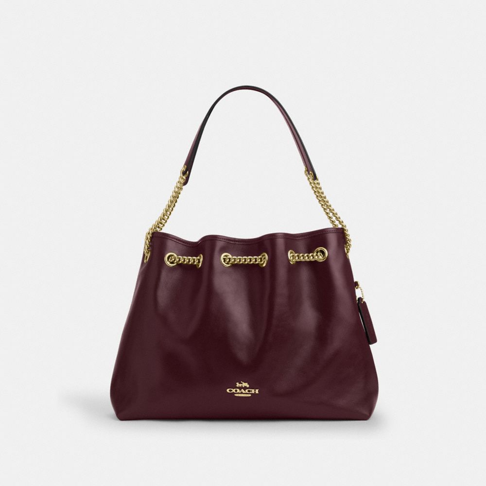 Coach Evelyn Shoulder Bag Gold Dark Wine