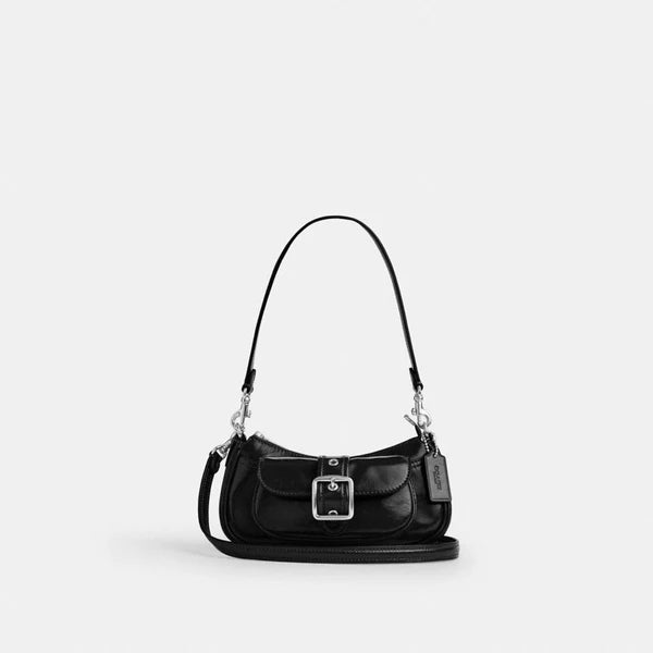 Coach Ashton Mini Shoulder Bag glazed leather Silver Black