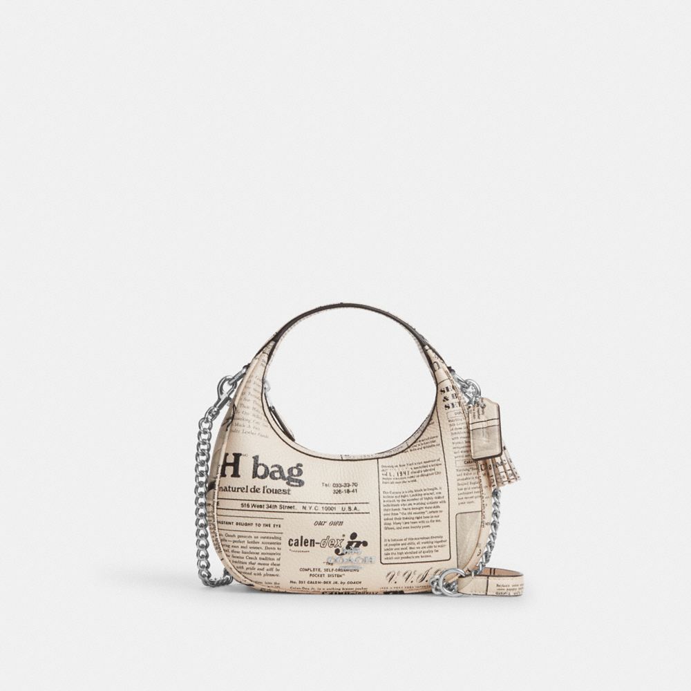 Coach Carmen Mini Crossbody Bag With Newspaper Print Silver Chalk Multi