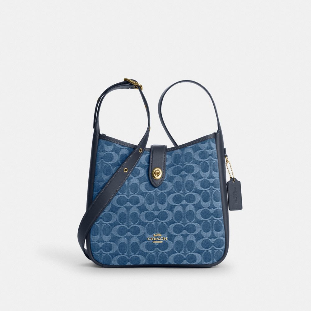 Coach Hadley Convertible Crossbody Bag In Signature Denim Gold Indigo