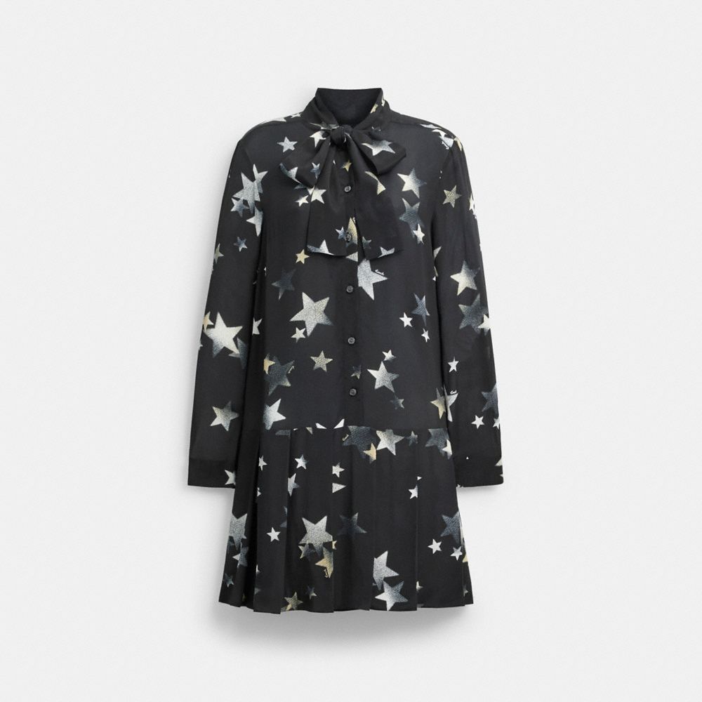 Coach Tie Neck Star Dress Black