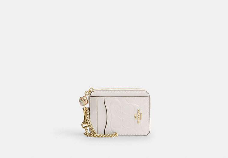 Zip Card Case In Signature Leather With Heart Charm