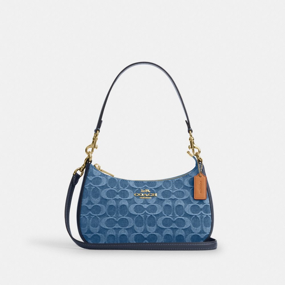 Coach Teri Shoulder Bag In Signature Denim Gold Indigo